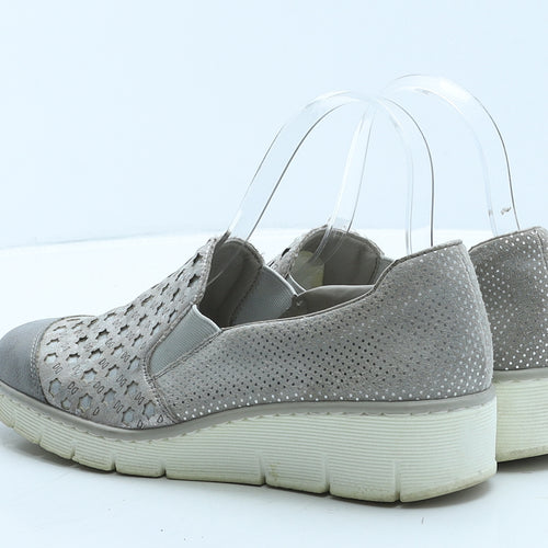 Rieker Womens Grey Geometric Leather Loafer Casual UK 4 37