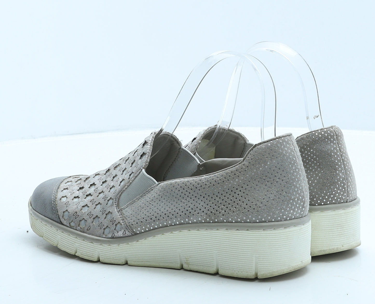 Rieker Womens Grey Geometric Leather Loafer Casual UK 4 37