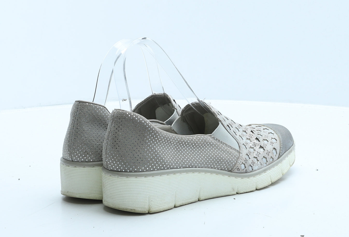 Rieker Womens Grey Geometric Leather Loafer Casual UK 4 37