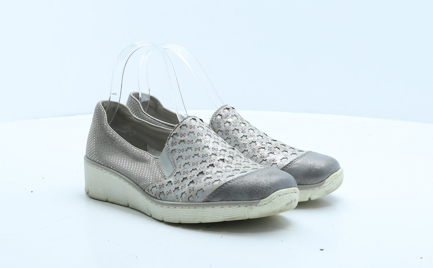 Rieker Womens Grey Geometric Leather Loafer Casual UK 4 37