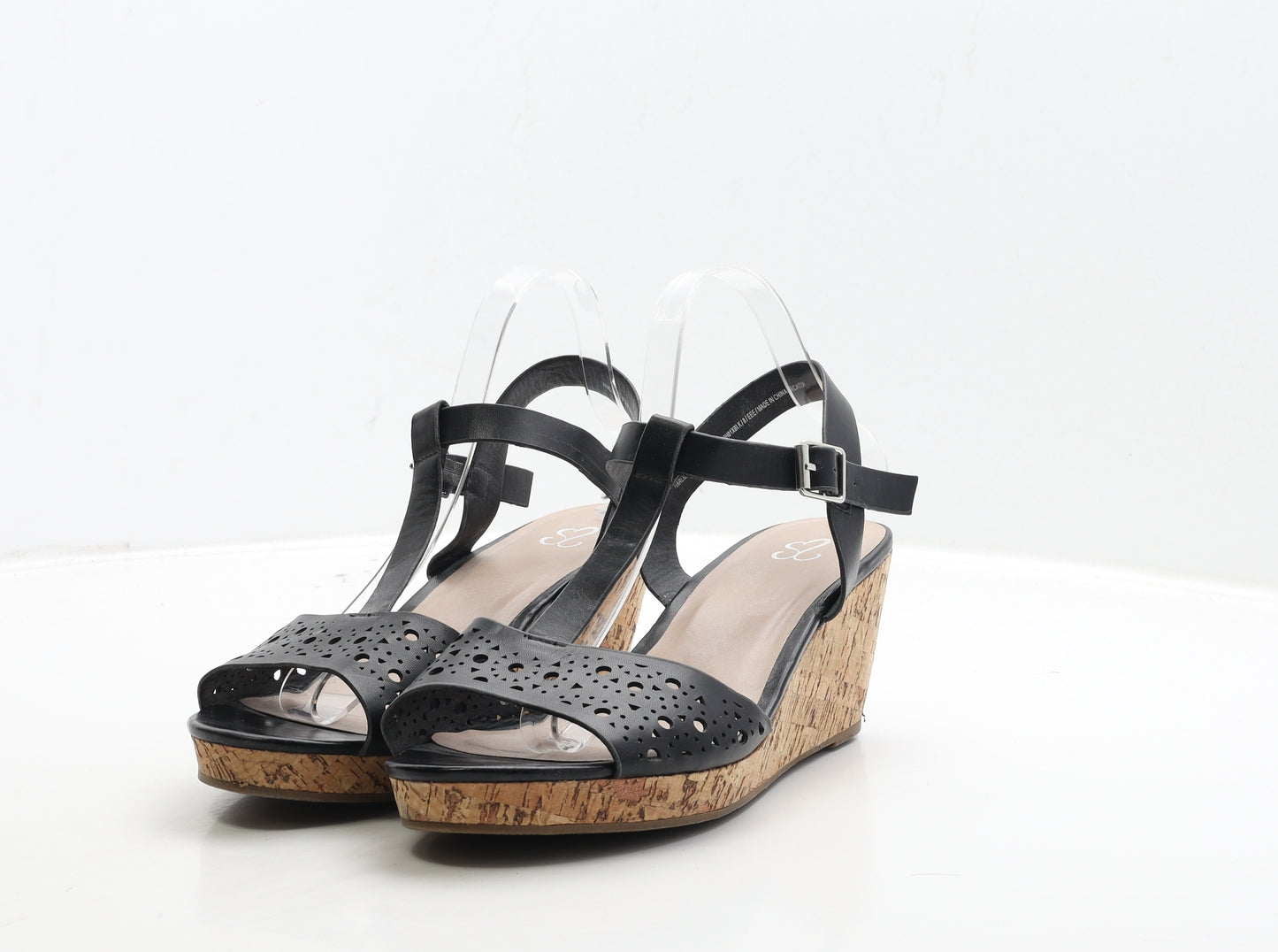 Preworn Womens Black Geometric Leather Strappy Heel UK 8