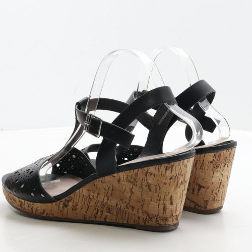 Preworn Womens Black Geometric Leather Strappy Heel UK 8