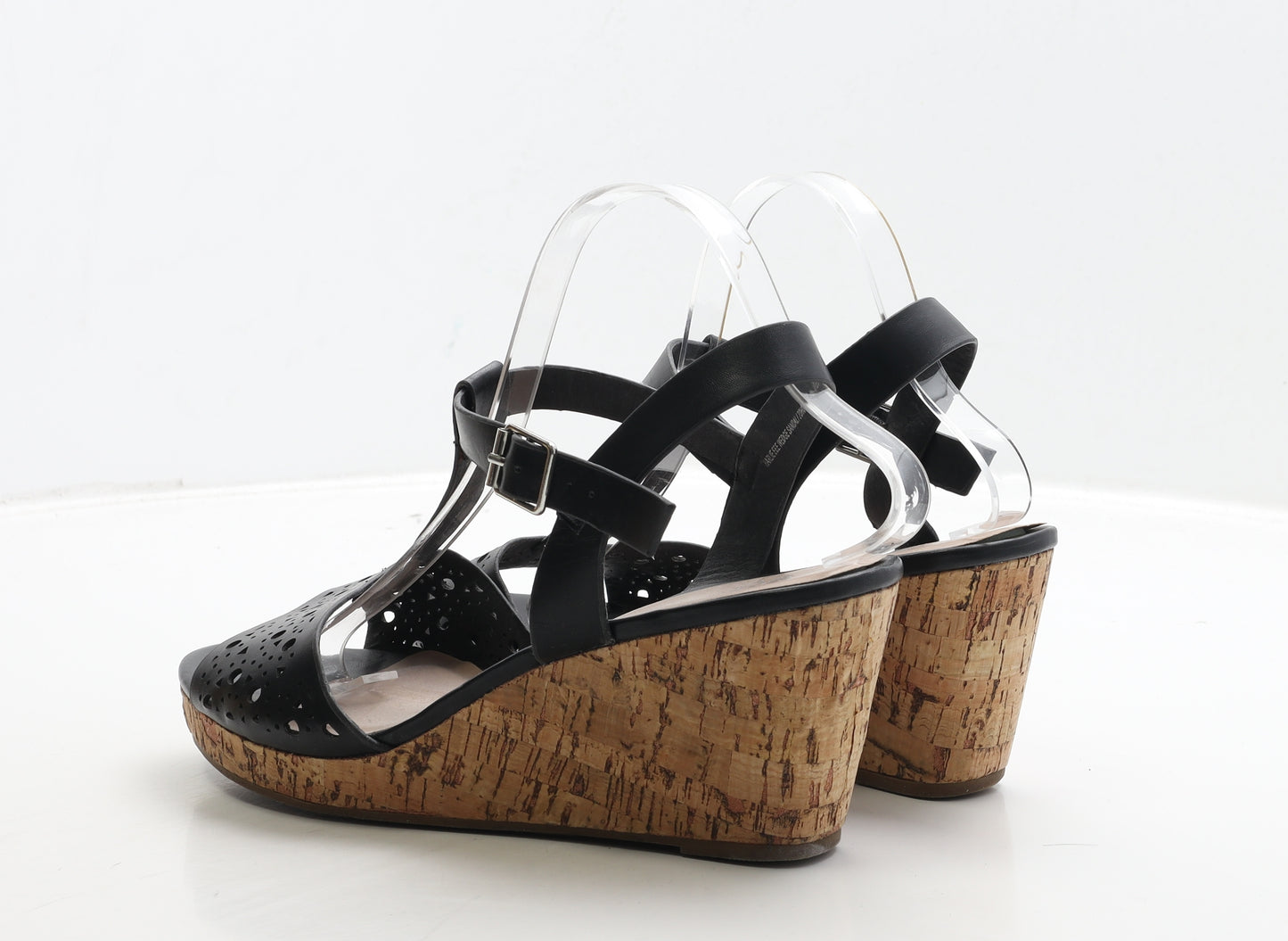 Preworn Womens Black Geometric Leather Strappy Heel UK 8