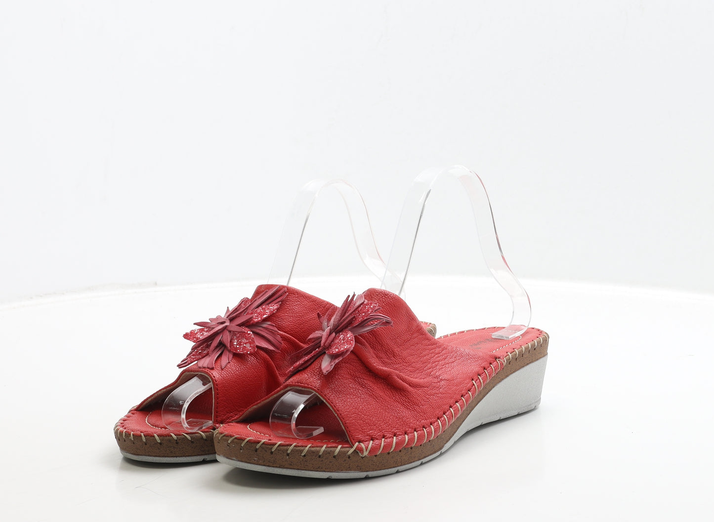 Van-Dal Womens Red Leather Slip On Sandal UK 6 39 - Flower Detail