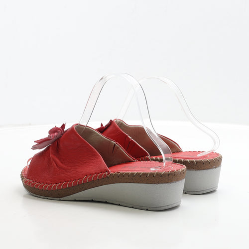 Van-Dal Womens Red Leather Slip On Sandal UK 6 39 - Flower Detail