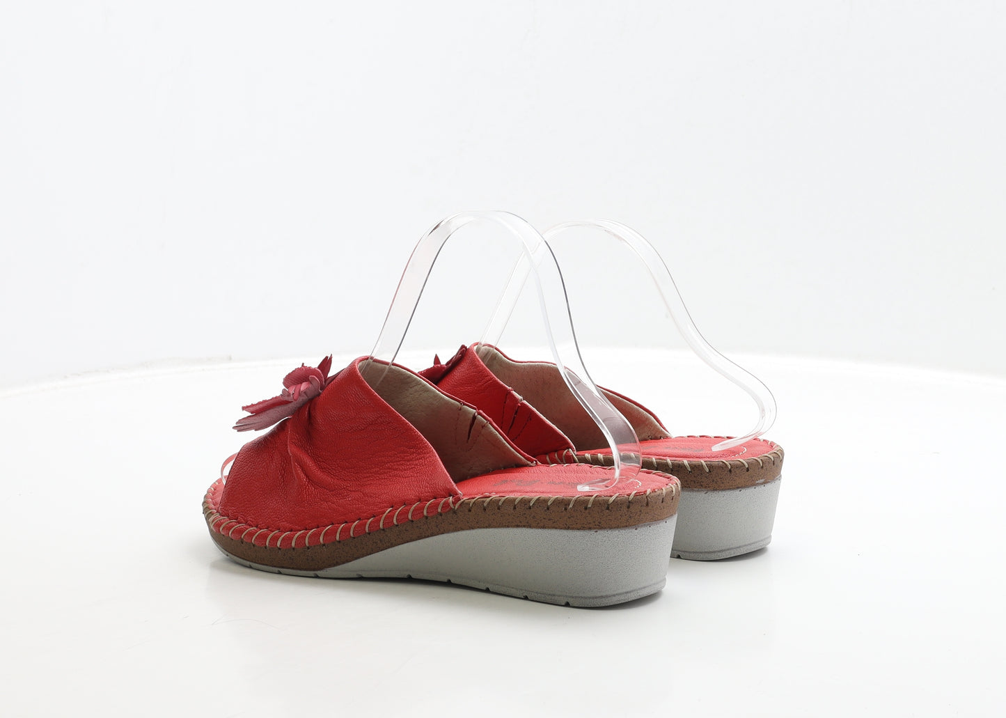 Van-Dal Womens Red Leather Slip On Sandal UK 6 39 - Flower Detail