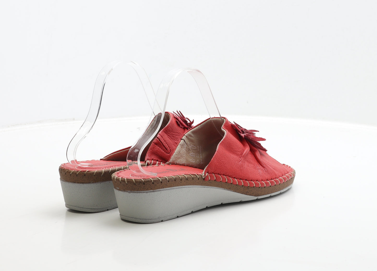 Van-Dal Womens Red Leather Slip On Sandal UK 6 39 - Flower Detail