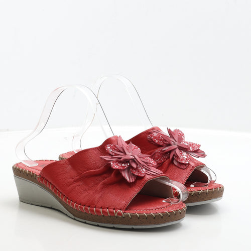 Van-Dal Womens Red Leather Slip On Sandal UK 6 39 - Flower Detail