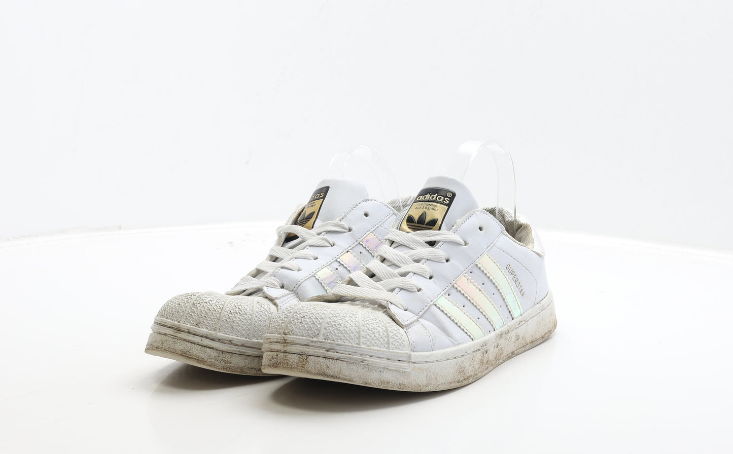 adidas Womens White Striped Polyester Trainer UK 8 42 - Superstar, Holographic