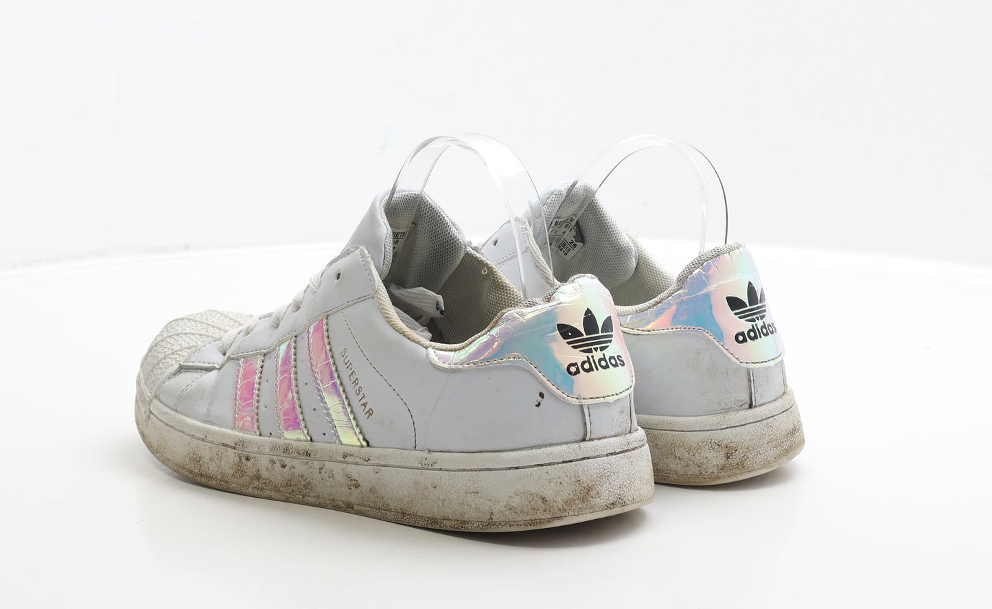 adidas Womens White Striped Polyester Trainer UK 8 42 - Superstar, Holographic