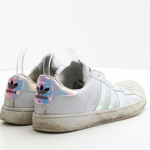 adidas Womens White Striped Polyester Trainer UK 8 42 - Superstar, Holographic