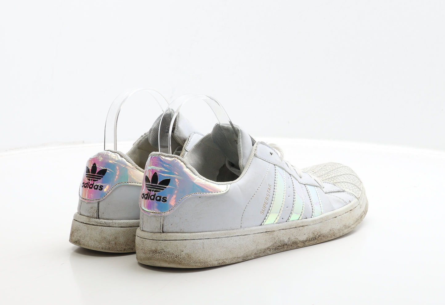adidas Womens White Striped Polyester Trainer UK 8 42 - Superstar, Holographic