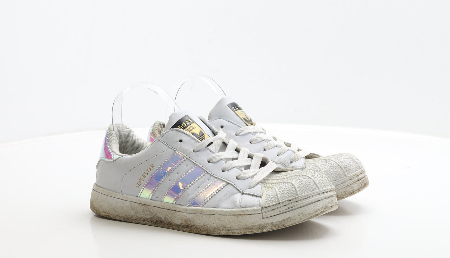 adidas Womens White Striped Polyester Trainer UK 8 42 - Superstar, Holographic