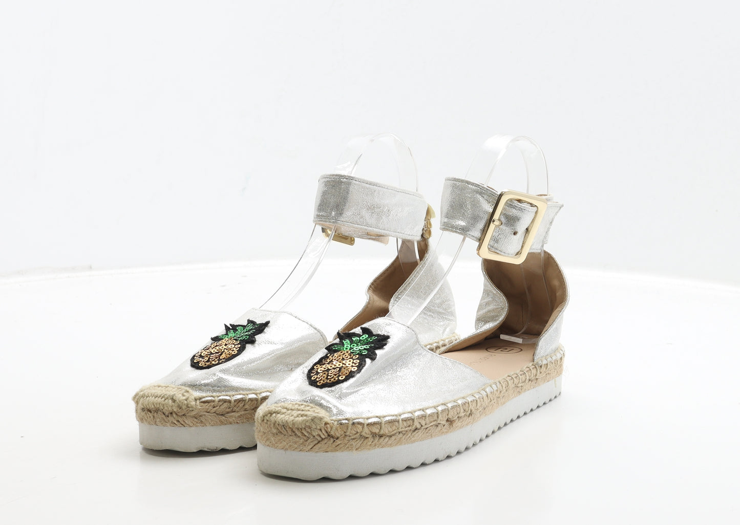 River Island Womens Silver Polyester Strappy Sandal UK 5 38 - Pineapple Detail