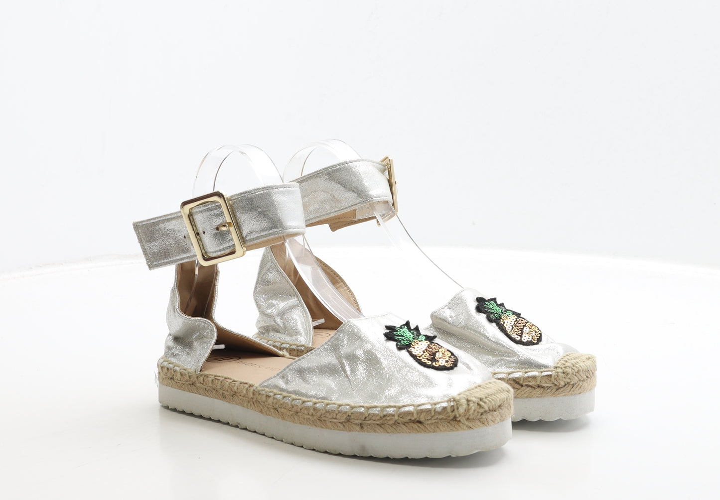 River Island Womens Silver Polyester Strappy Sandal UK 5 38 - Pineapple Detail