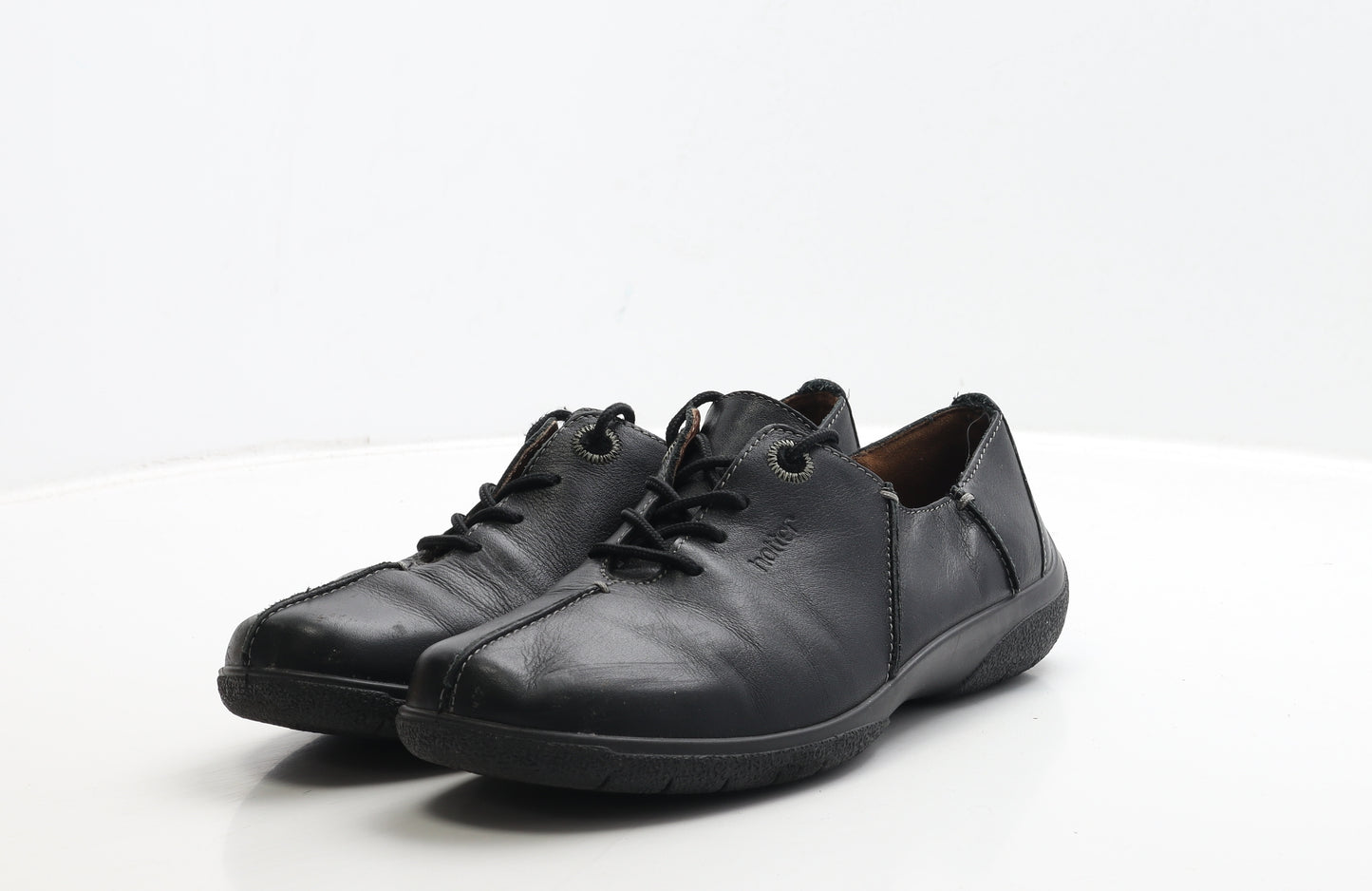 Hotter Womens Black Leather Boat Shoe Flat UK 7.5