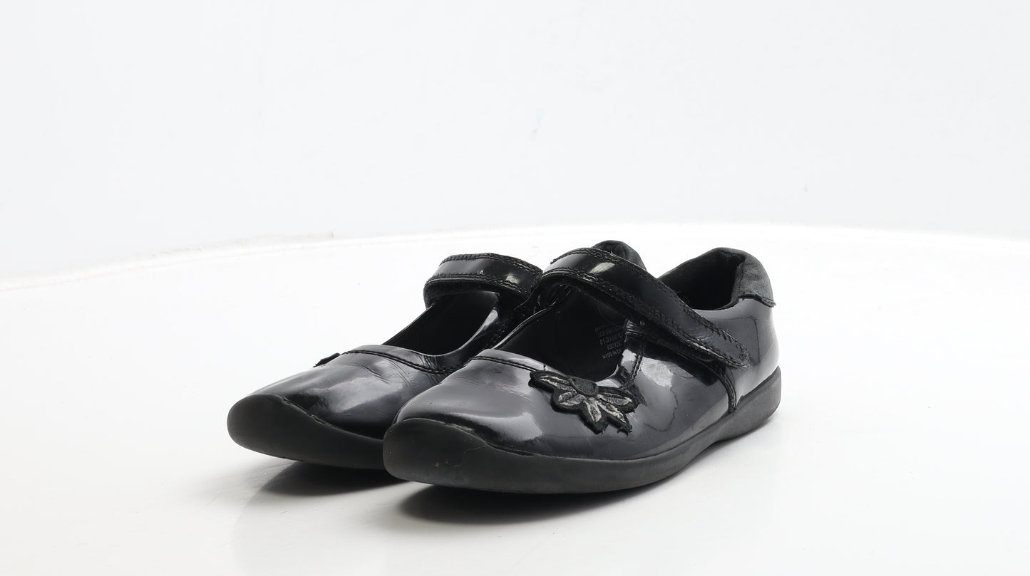 Marks and Spencer Girls Black PVC Mary Jane Flat UK 1 - Flower Detail
