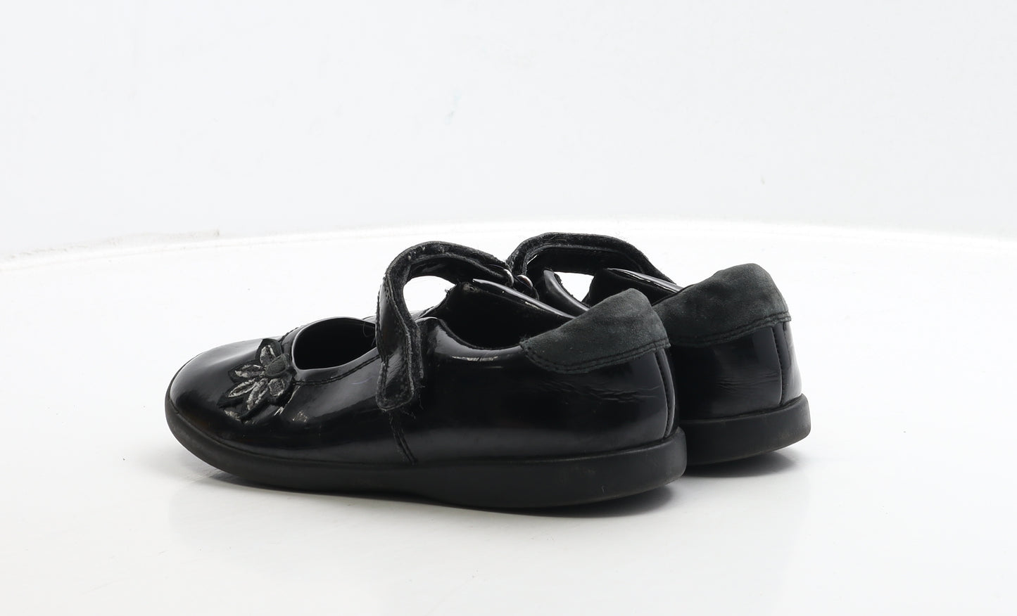 Marks and Spencer Girls Black PVC Mary Jane Flat UK 1 - Flower Detail