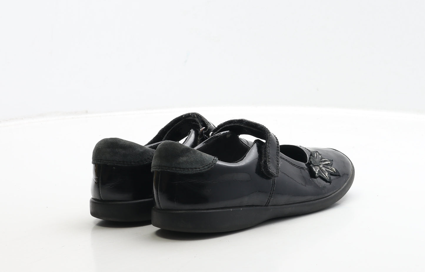 Marks and Spencer Girls Black PVC Mary Jane Flat UK 1 - Flower Detail