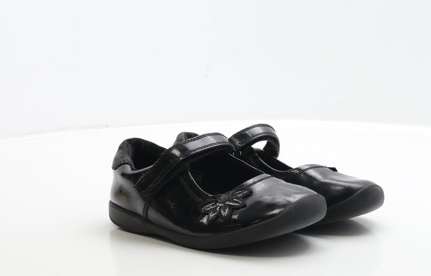 Marks and Spencer Girls Black PVC Mary Jane Flat UK 1 - Flower Detail