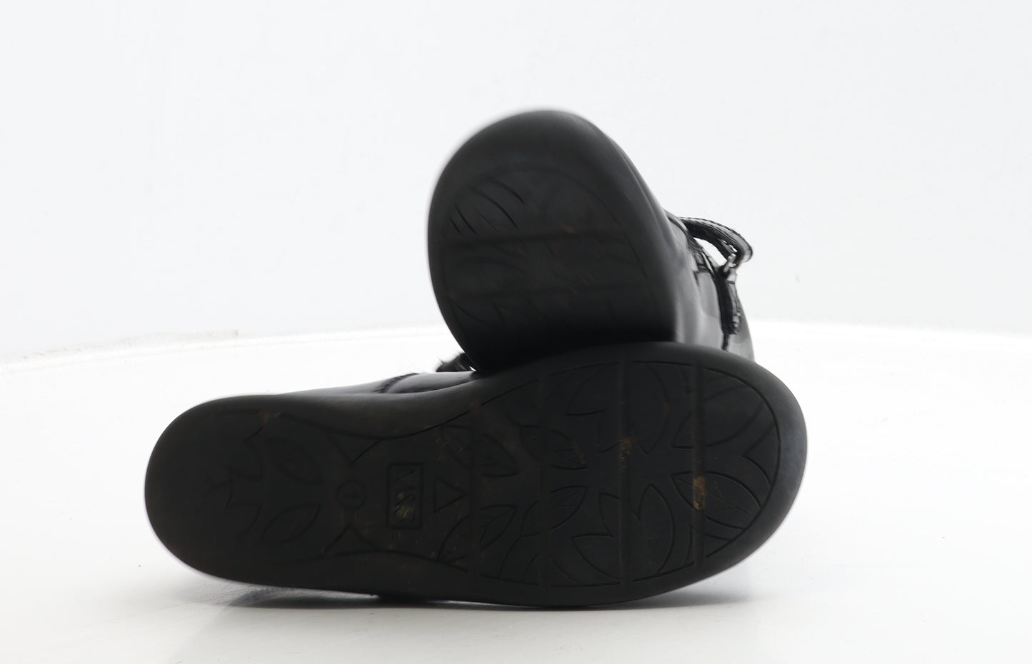 Marks and Spencer Girls Black PVC Mary Jane Flat UK 1 - Flower Detail