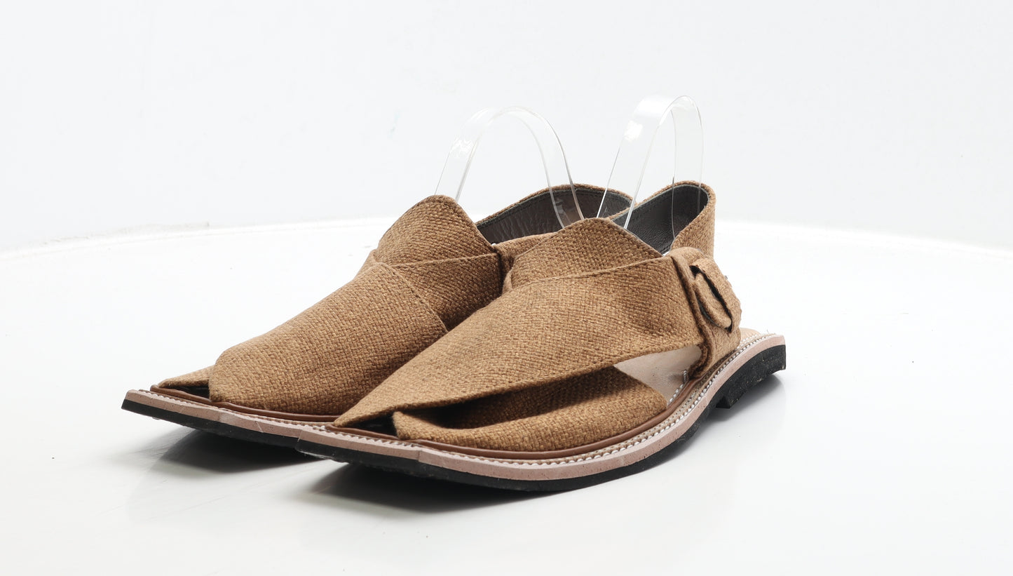 Preworn Mens Brown Fabric Slip On Sandal UK 10 - Estimated UK Size 10