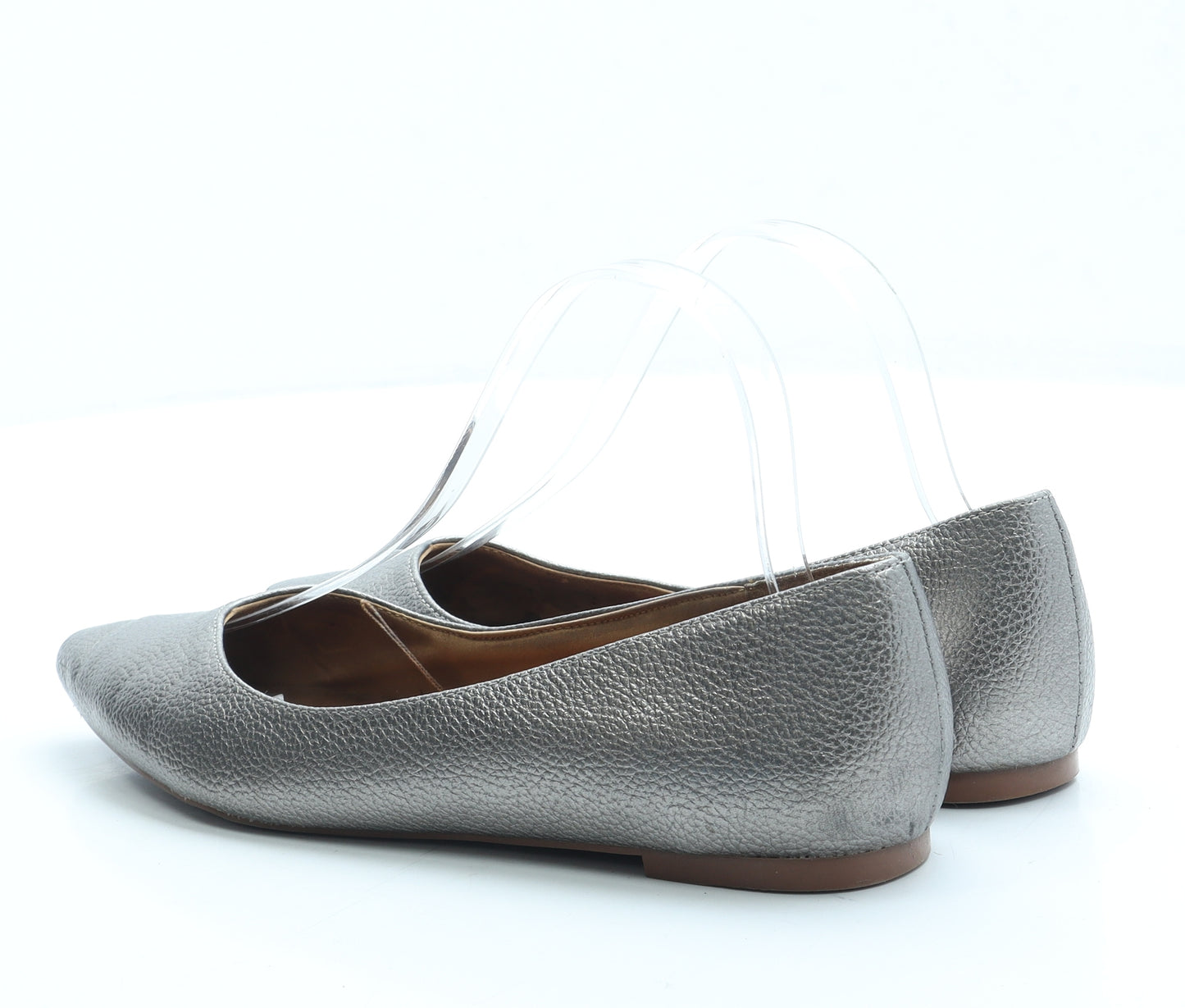 H&M Womens Silver Leather Slip On Flat UK 5 38