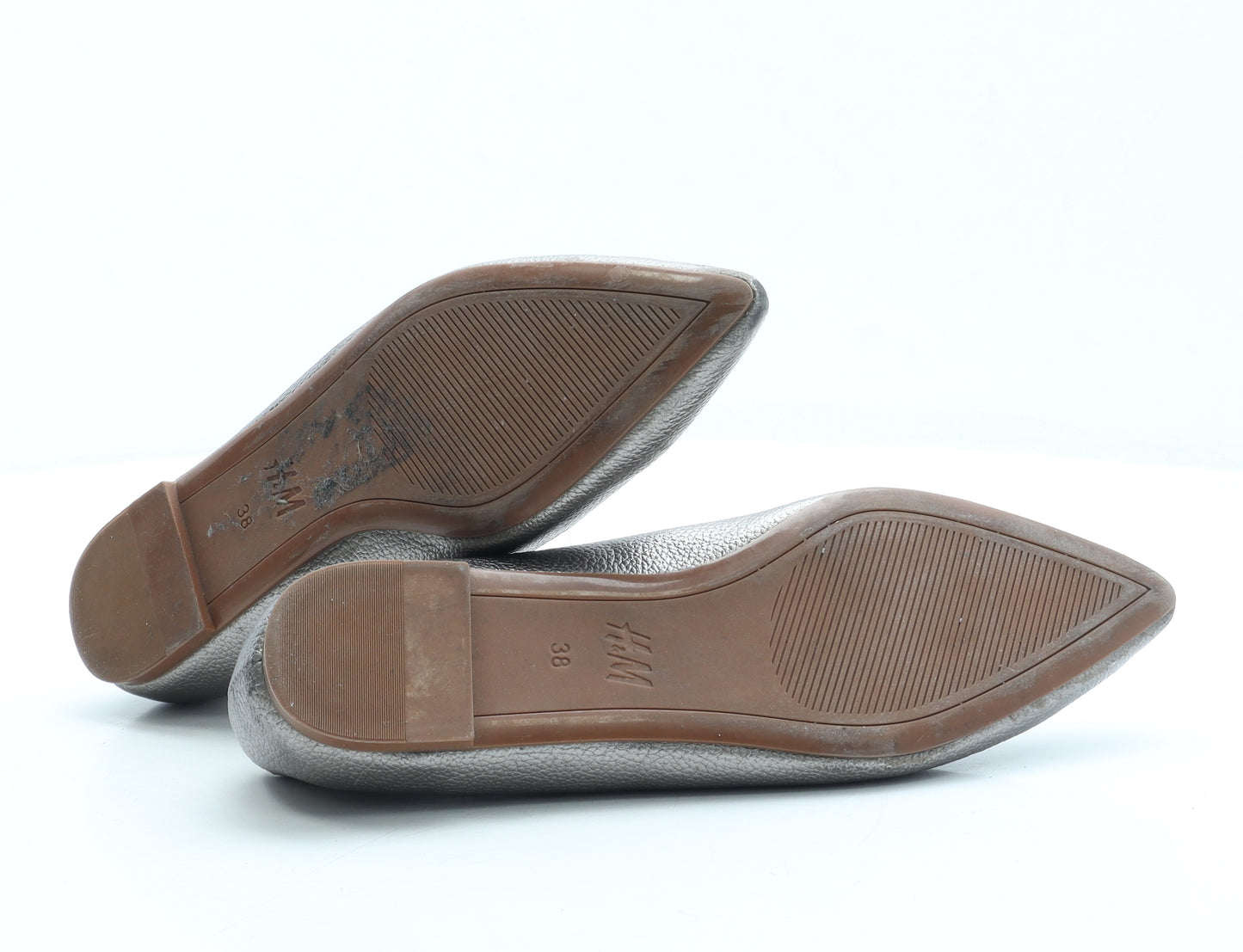 H&M Womens Silver Leather Slip On Flat UK 5 38