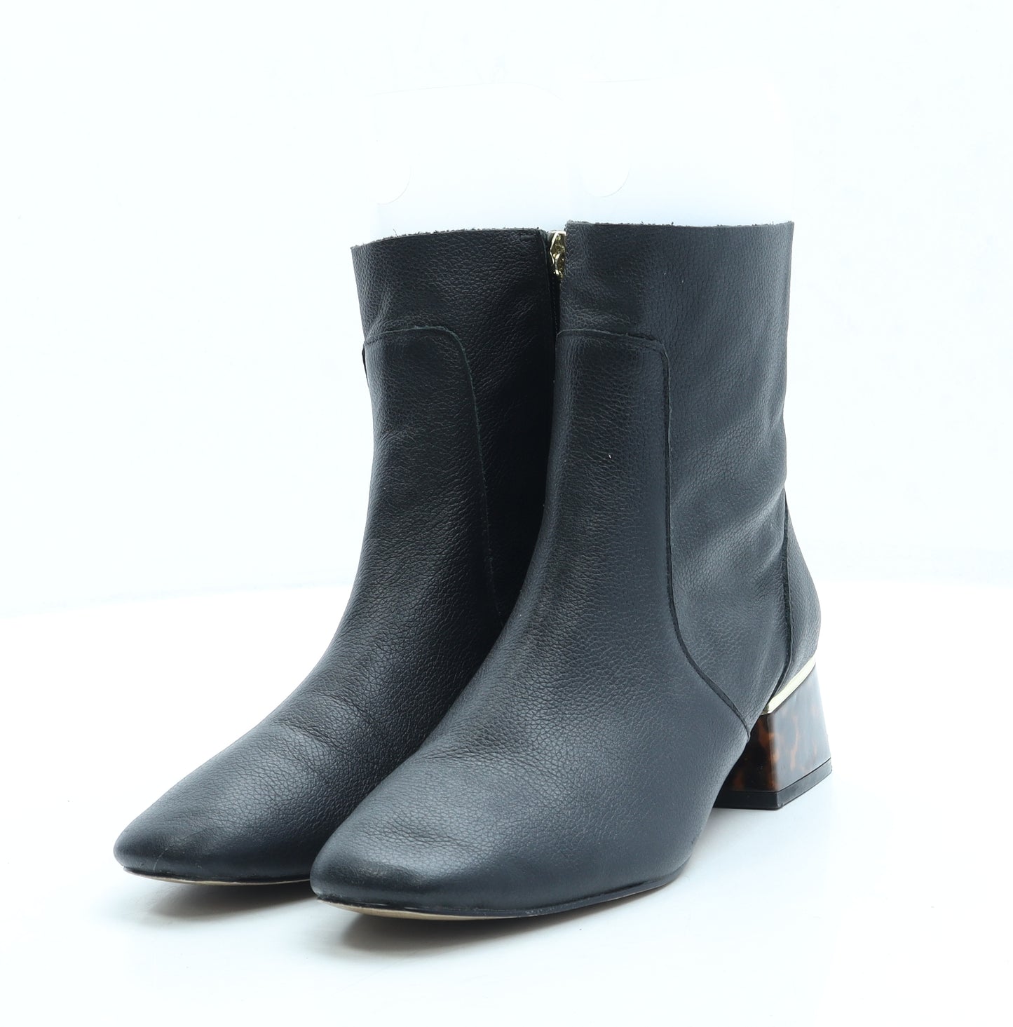 River Island Womens Black Leather Bootie Boot UK 4 37 - Animal print heel