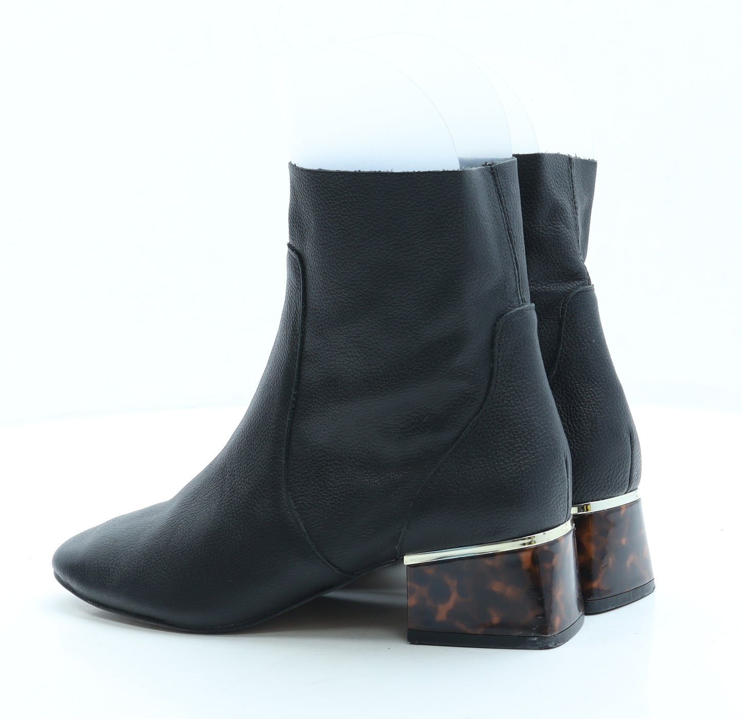 River Island Womens Black Leather Bootie Boot UK 4 37 - Animal print heel