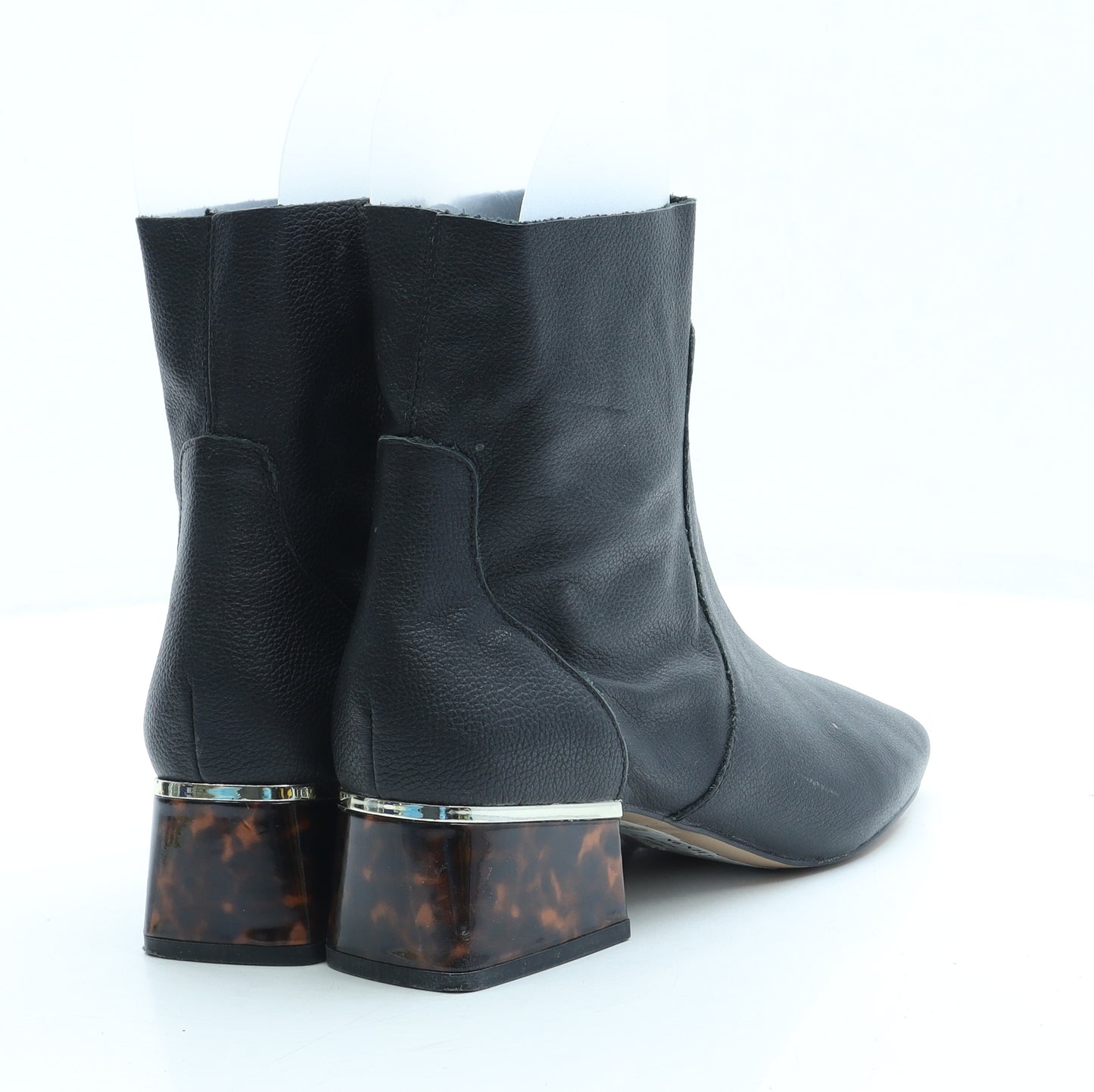 River Island Womens Black Leather Bootie Boot UK 4 37 - Animal print heel