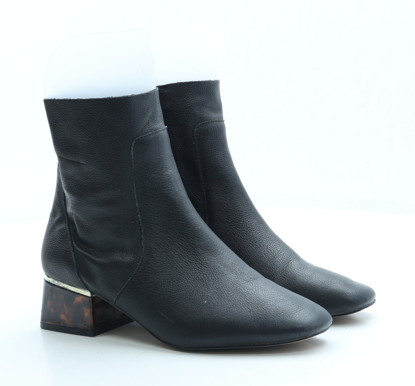 River Island Womens Black Leather Bootie Boot UK 4 37 - Animal print heel