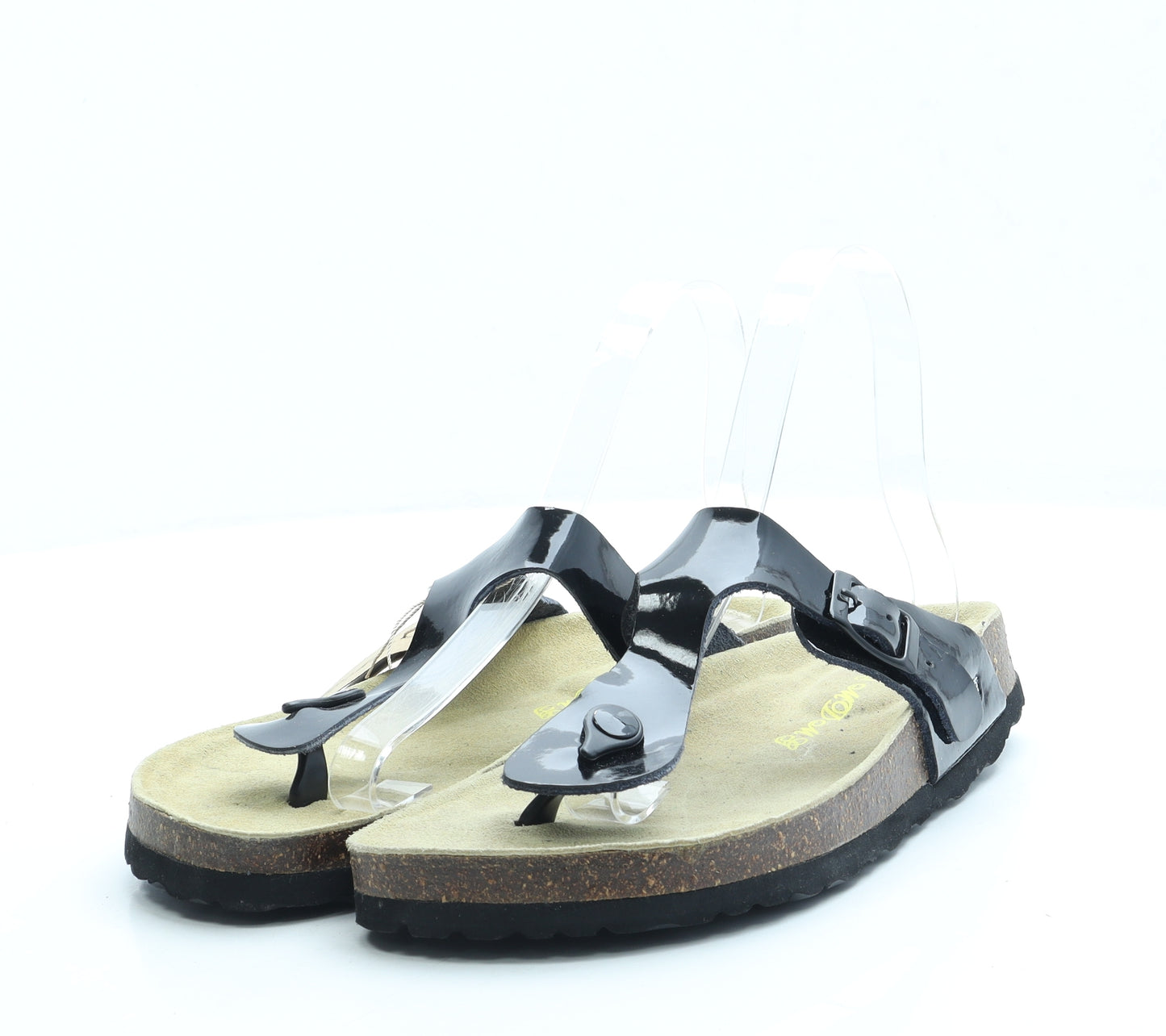 MD MG Womens Black Patent Leather Thong Sandal UK 6 39