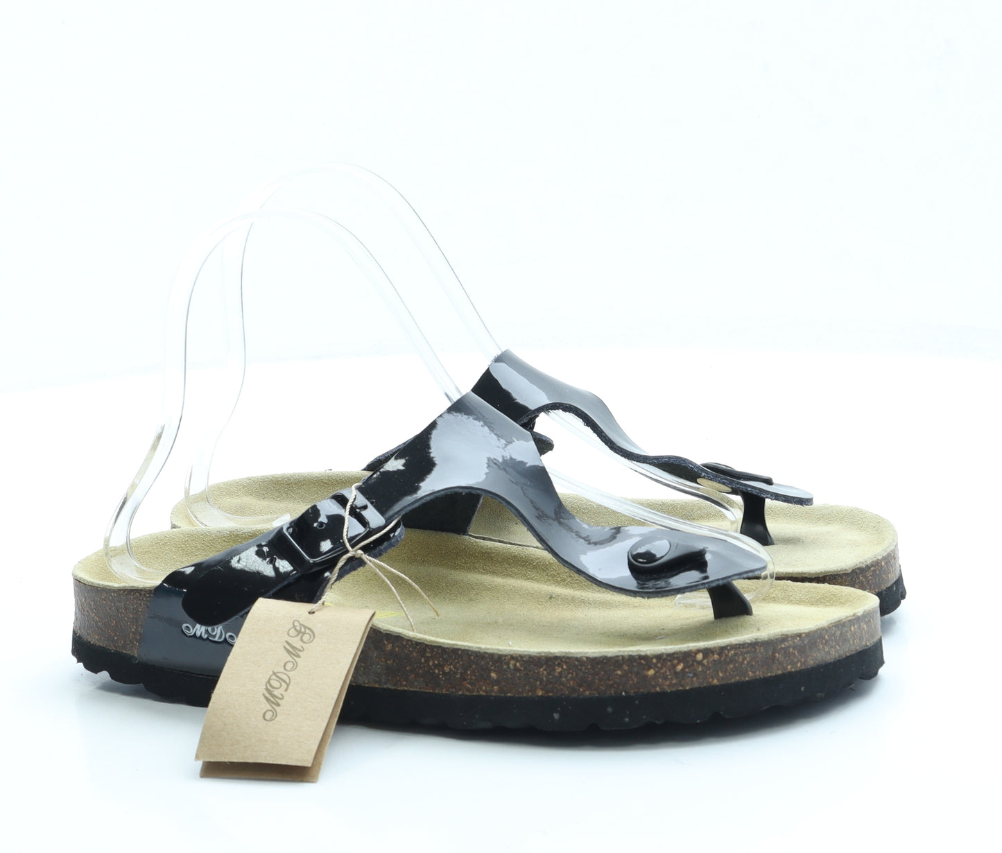 MD MG Womens Black Patent Leather Thong Sandal UK 6 39