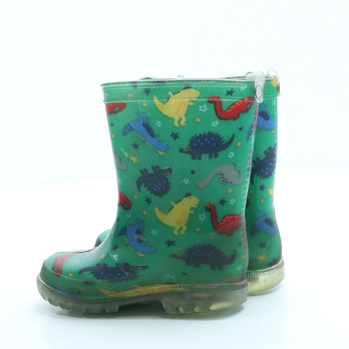 Preworn Boys Green Geometric Rubber Wellies Boot UK 7 - Dinosaur