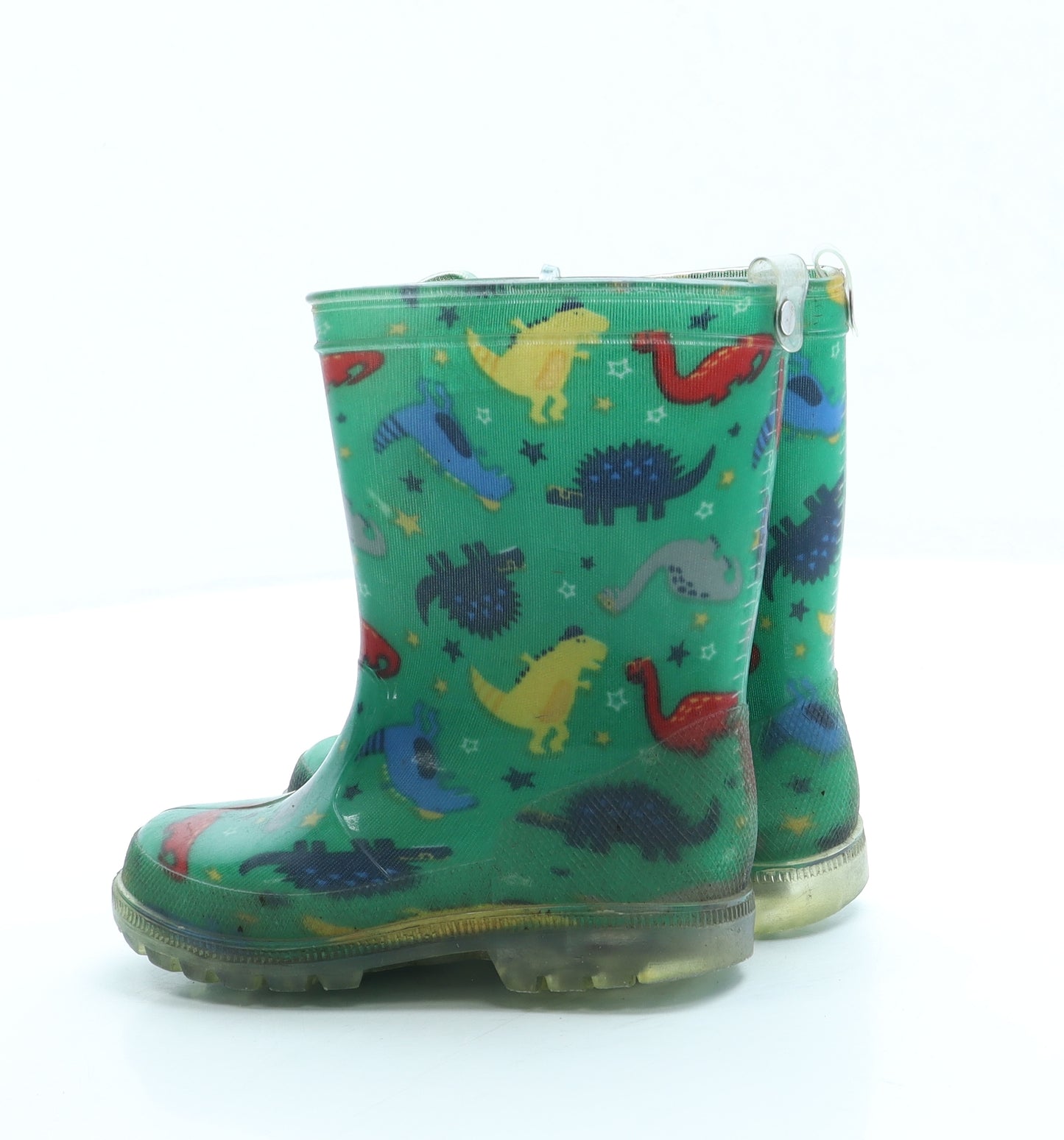 Preworn Boys Green Geometric Rubber Wellies Boot UK 7 - Dinosaur