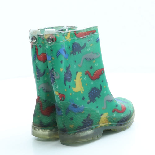 Preworn Boys Green Geometric Rubber Wellies Boot UK 7 - Dinosaur