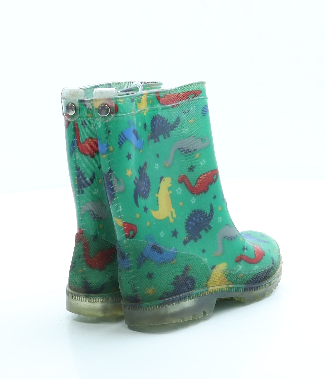 Preworn Boys Green Geometric Rubber Wellies Boot UK 7 - Dinosaur
