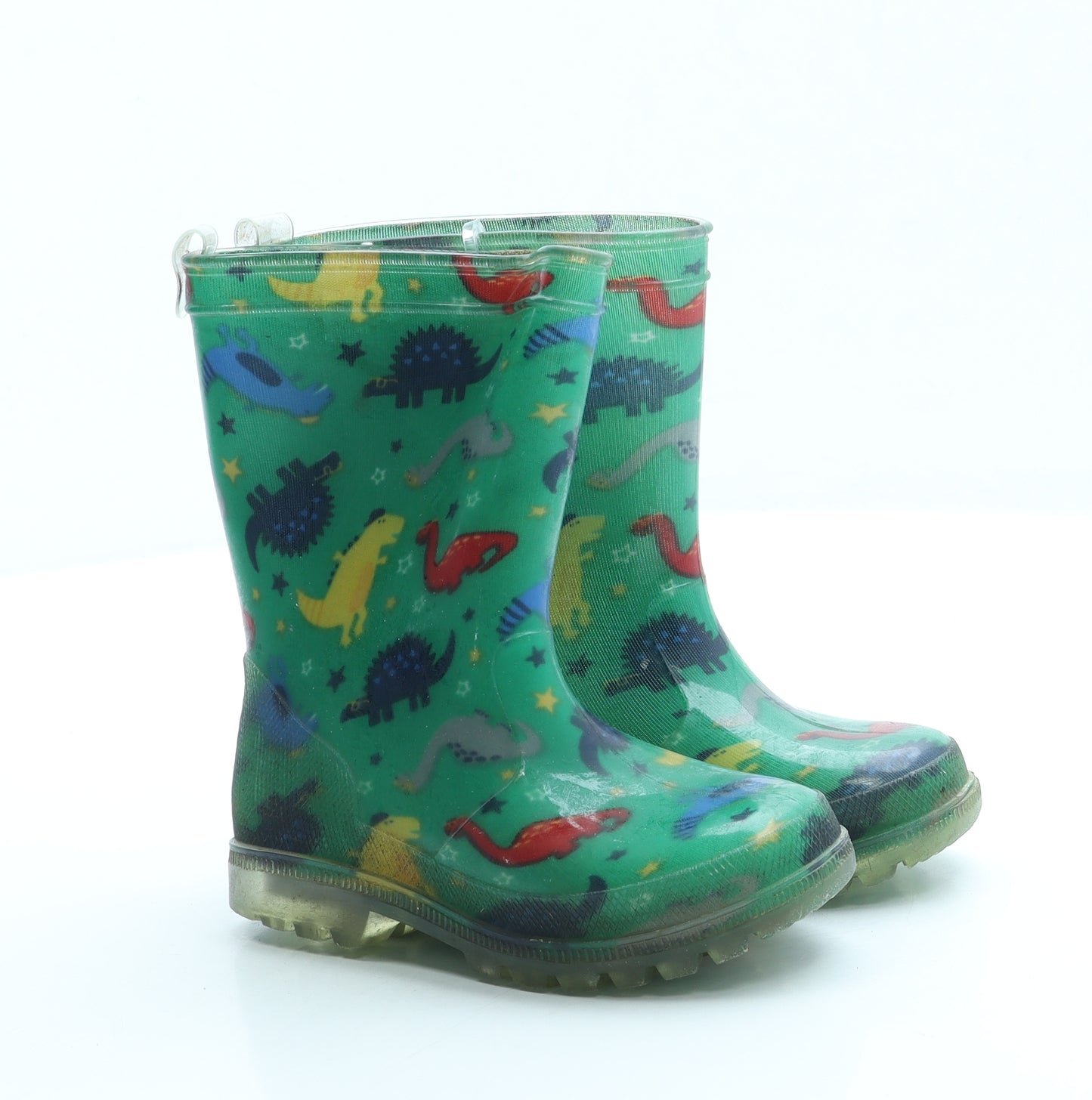 Preworn Boys Green Geometric Rubber Wellies Boot UK 7 - Dinosaur