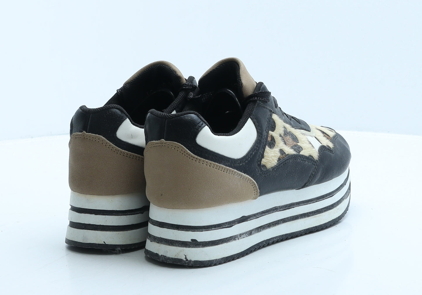 Yageyan Womens Black Animal Print Leather Trainer Casual UK 5 38