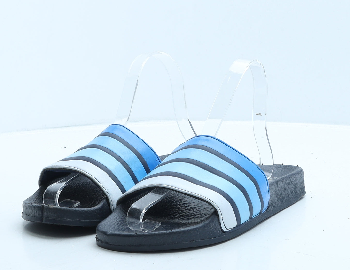 Preworn Boys Blue Colourblock Leather Slider Slipper UK 5 38