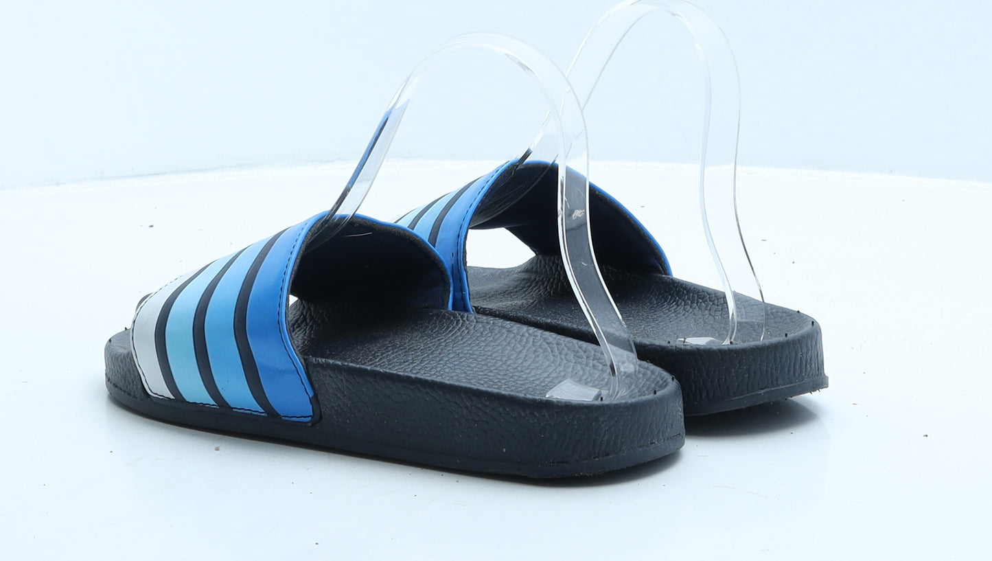 Preworn Boys Blue Colourblock Leather Slider Slipper UK 5 38