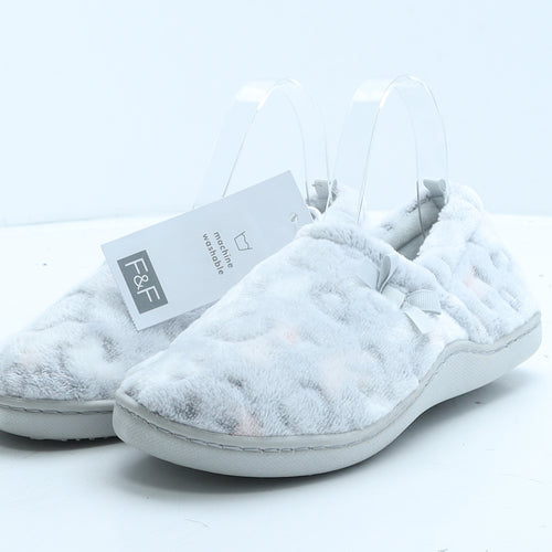 F&F Womens Grey Animal Print Fabric Loafer Slipper UK
