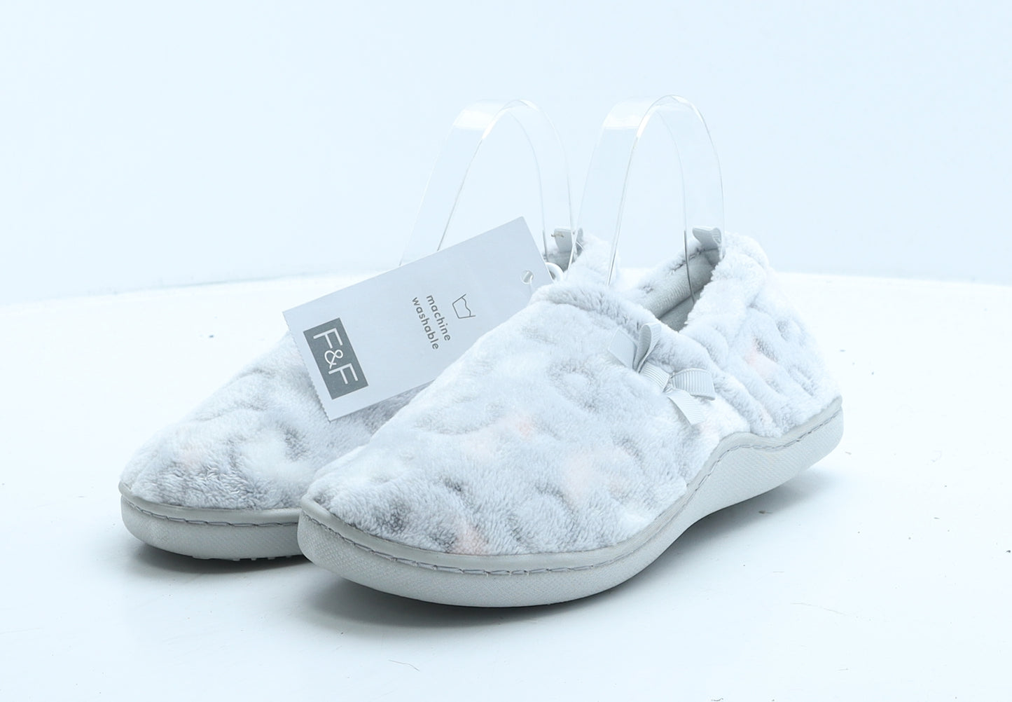 F&F Womens Grey Animal Print Fabric Loafer Slipper UK