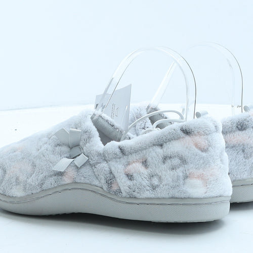 F&F Womens Grey Animal Print Fabric Loafer Slipper UK