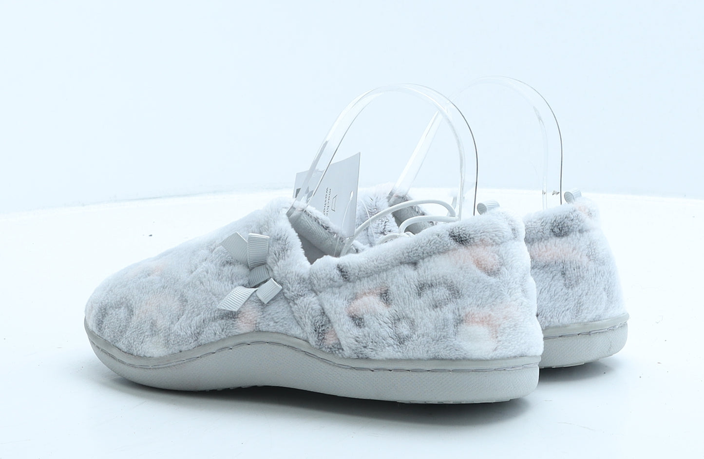 F&F Womens Grey Animal Print Fabric Loafer Slipper UK