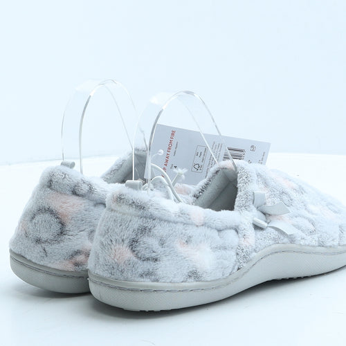 F&F Womens Grey Animal Print Fabric Loafer Slipper UK