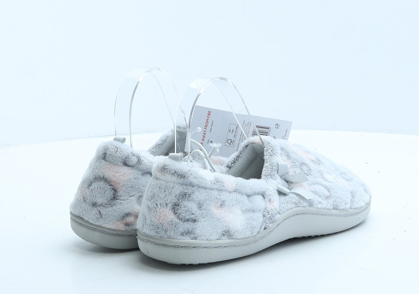 F&F Womens Grey Animal Print Fabric Loafer Slipper UK