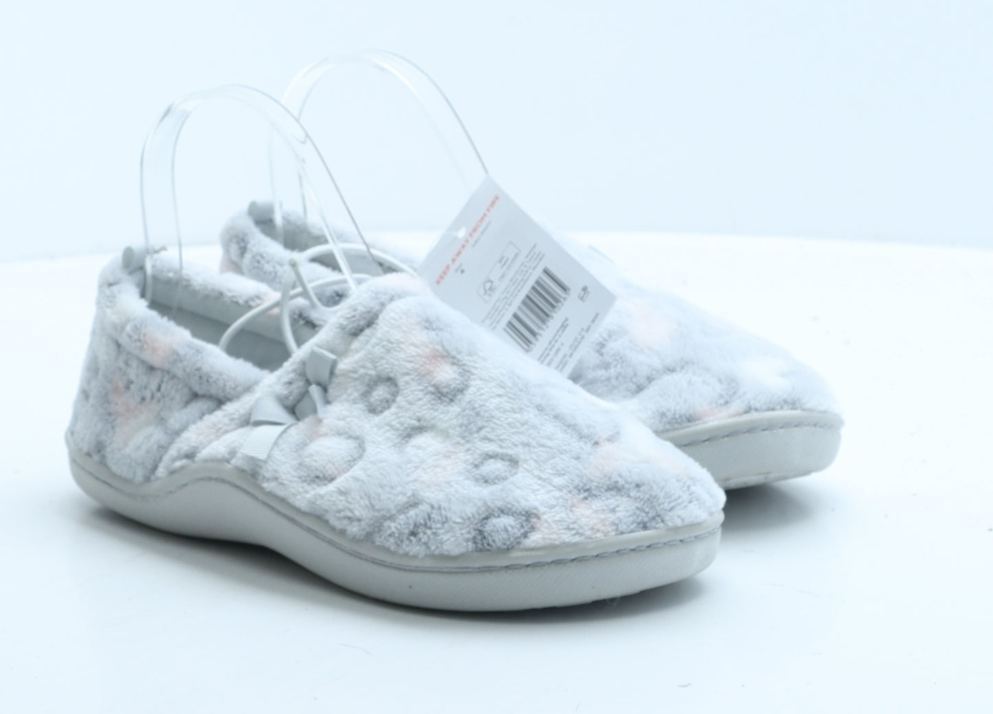 F&F Womens Grey Animal Print Fabric Loafer Slipper UK