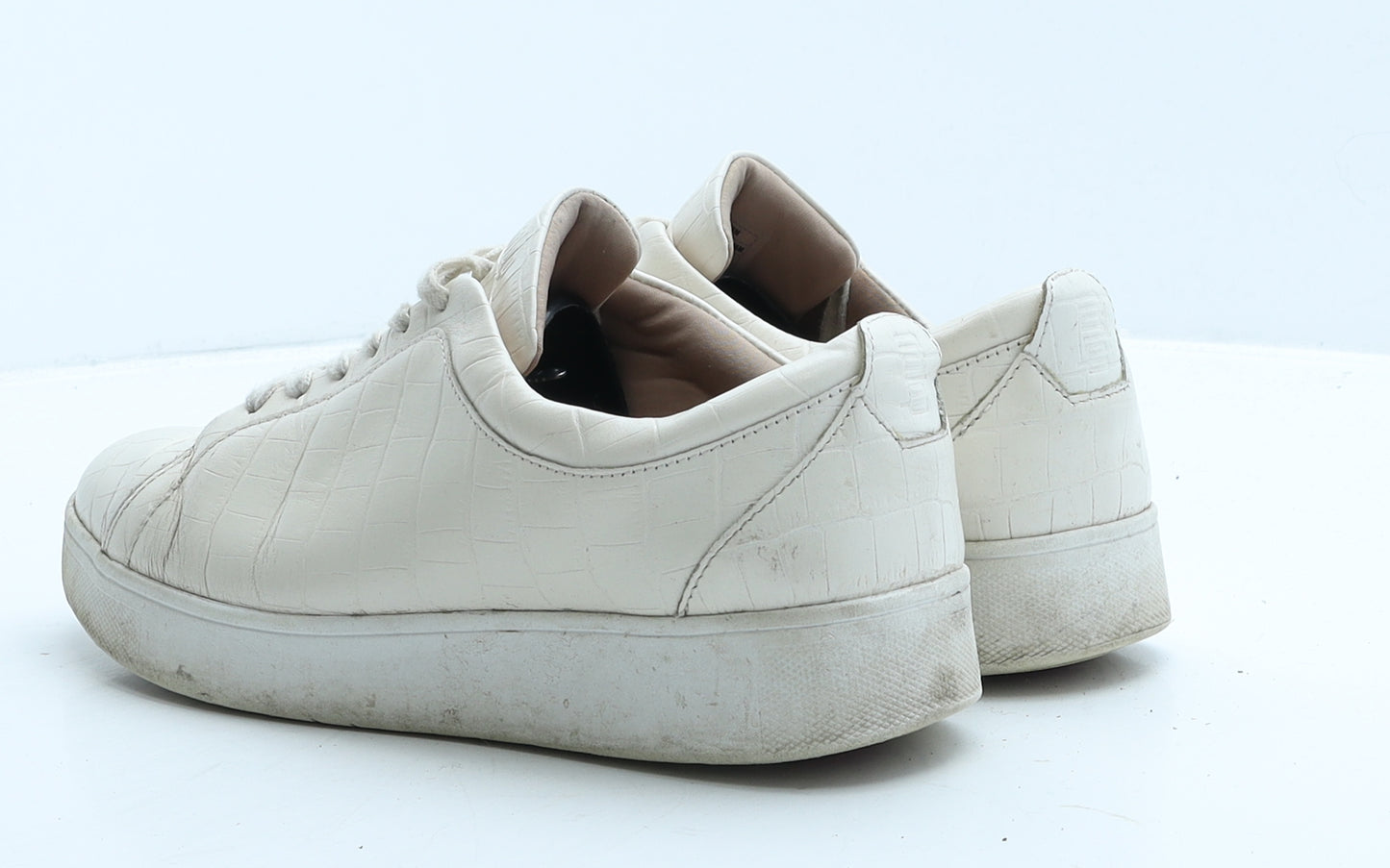 FitFlop Womens White Geometric Leather Trainer UK 6